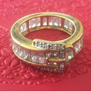 Vintage rhinestone gold belt buckle ring